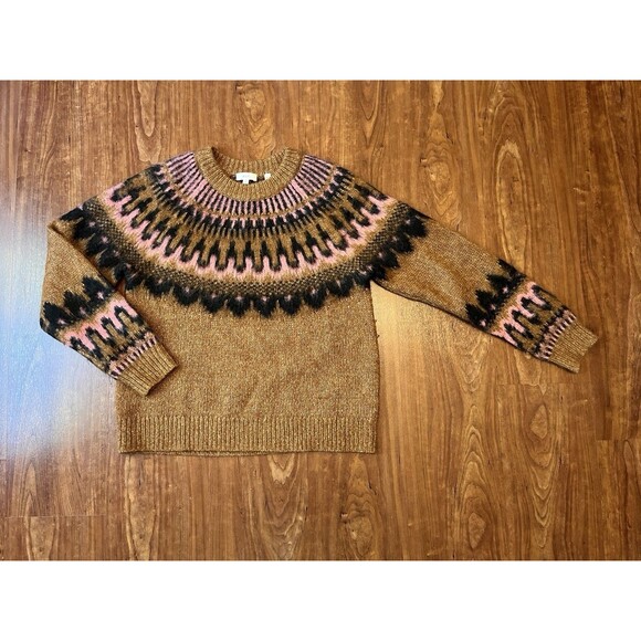 A.L.C. Hollis Fair Isle Crewneck Sweater Brown/Pink Alpaca-Wool Size Small